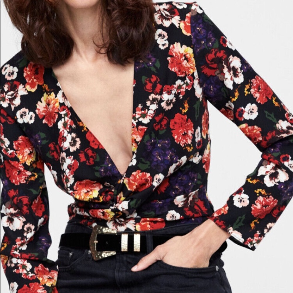 Zara floral faux wrap bodysuit XS